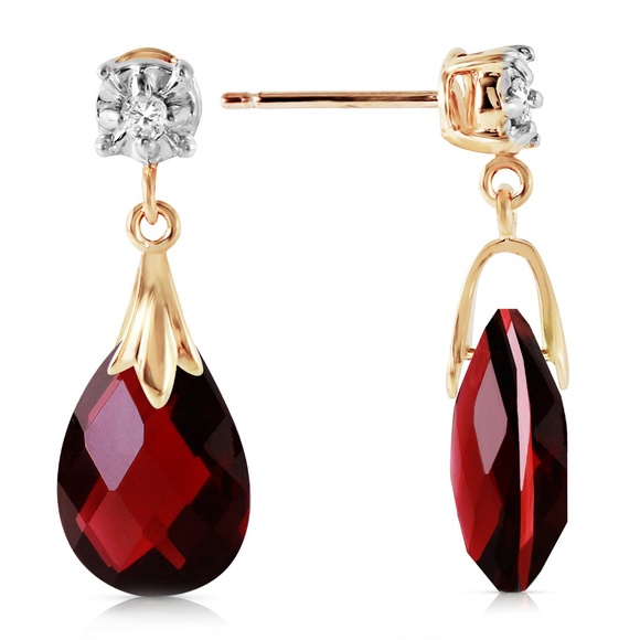GOLD STUD EARRINGS WITH DIAMONDS & GARNETS - Picture 2 of 5